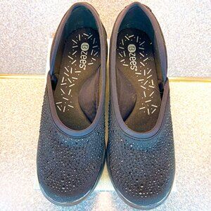 Bzees Moonlight Black Slip-on Skimmer Shoe Sparkly Rhinestones NWOT